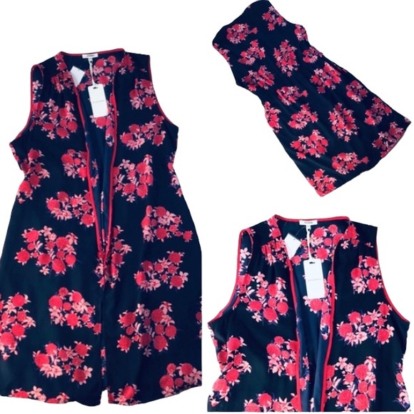 PLEIONE NWT Navy Blue & Pink Floral Open-Front Kimono Size Small/Petite NWT - Picture 2 of 9